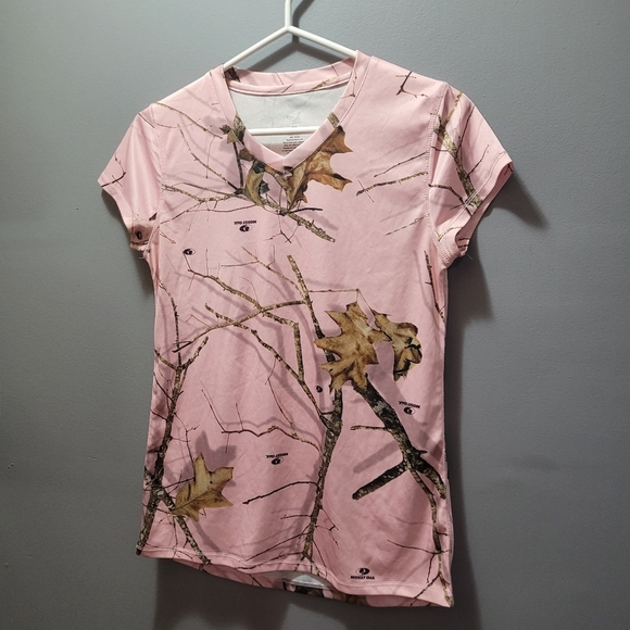Mossy Oak Pink Fall Leaves Print T Shirt M - Picture 2 of 5